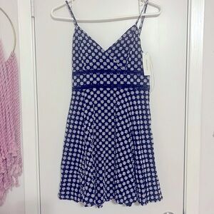 Navy blue and white flower mini dress